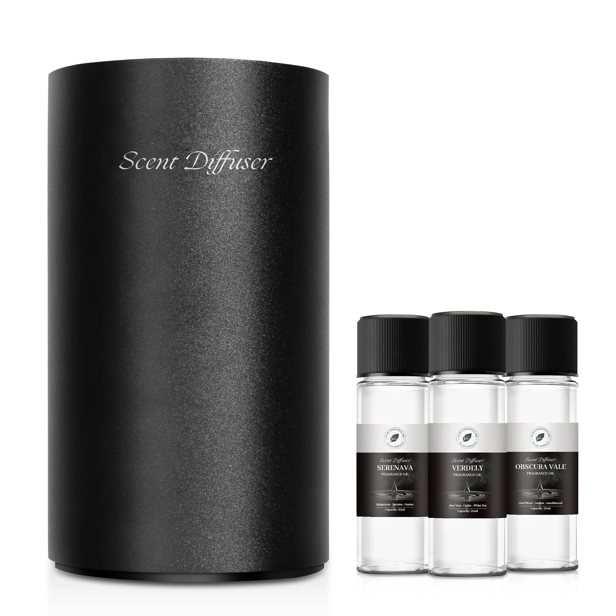 Scentdinbor Waterless Essential Oil Diffuser,Premium Aluminum Alloy Hotel Collection Scent Diffuser with Button,20mL/120mL Capacity, 500-2000 Sq Ft Coverage for Home,5 Pure Plant Scented Oils,Suitable for Bathrooms,Bedrooms,Living Rooms,Dining rooms,RVs