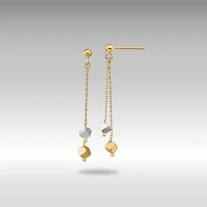 14K Gold Leslie's Two-tone Polished Beaded Post Dangle Earrings - Model LE2065