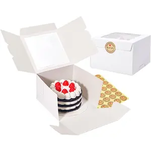 Cookie Boxes with Window 6x6x4 Inch 50 Pack  White Bakery Boxes for Individual Cheesecake,Cupcake,Dessert,Pastries,Mini Bundt Cake and Muffin