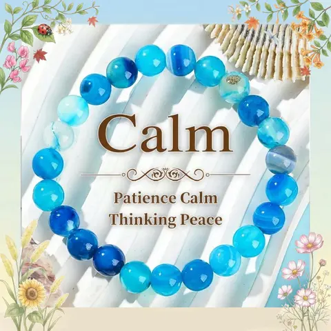 Blue Agate Bracelet for Healing & Soothing Energy - Wellness Jewelry for Calm, Handmade Gemstone Gift Elegant Minimalist Bangle