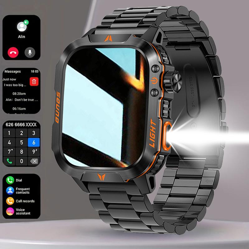 New durable smart outdoor sports fitness watch men's smart watch 2.01 inch can talk wearable lP68 waterproof led flashlight 100+ sports modes running outdoor climbing riding can connect iPhone and Android mobile phone men's gift Charging Screen