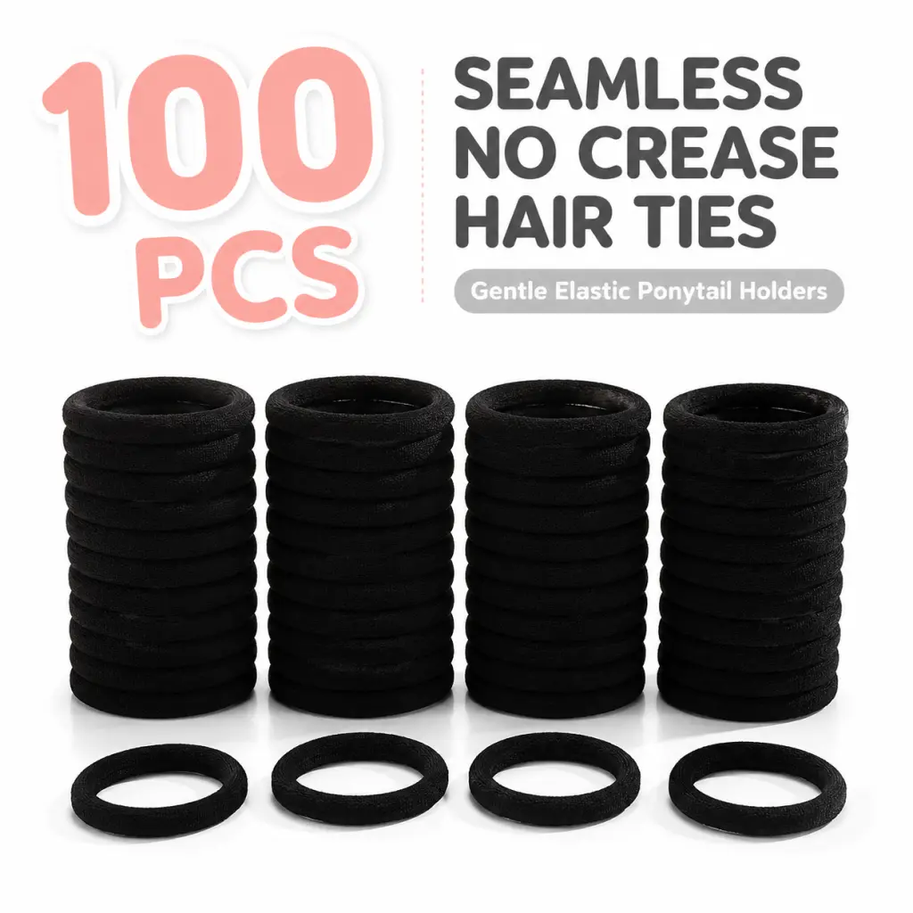 Hair Ties 100Pcs Seamless No Crease Ponytail Holders, Soft Elastic Hair Bands for Women Girls, Gentle Stretch No Hair Damage Accessories for Thick Thin Hair, Daily Wear Work School Workout Sleep Travel