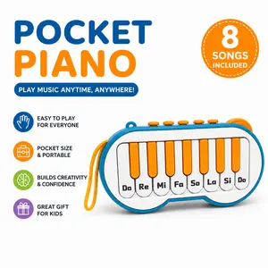 Pocket Piano Toy for Kids, 8-Key Portable Electronic Keyboard with Light-Up & Song Cards, Educational Musical Instrument for Toddlers 3+