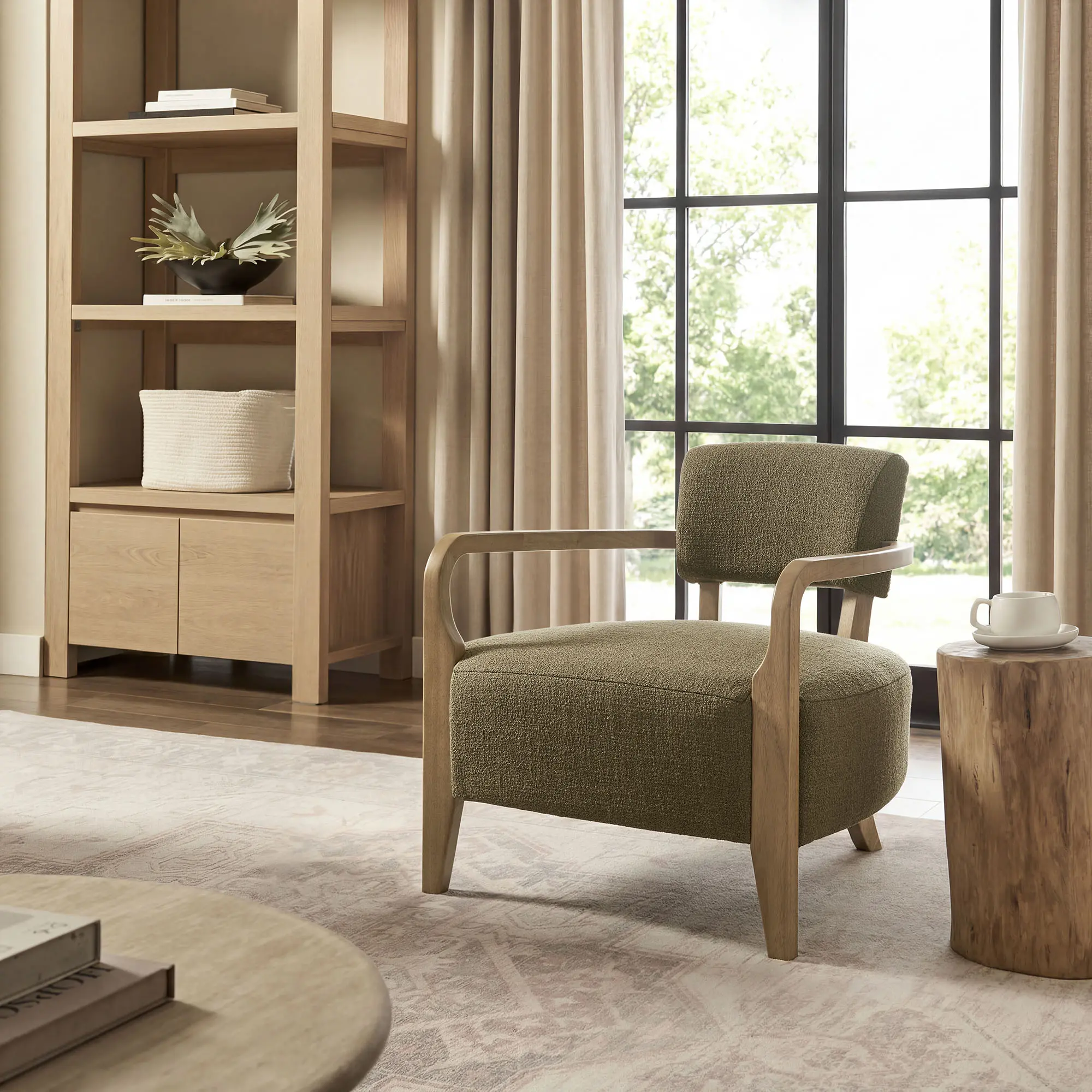 Zinnia Linen Blend Accent Chair in Olive