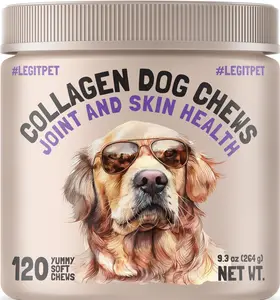 Collagen Chews for Dogs – Hip & Joint Mobility Support | Skin & Coat Health, Eggshell Membrane + Omega Oils | All Breeds Daily Wellness Supplement (120 Soft Chews)