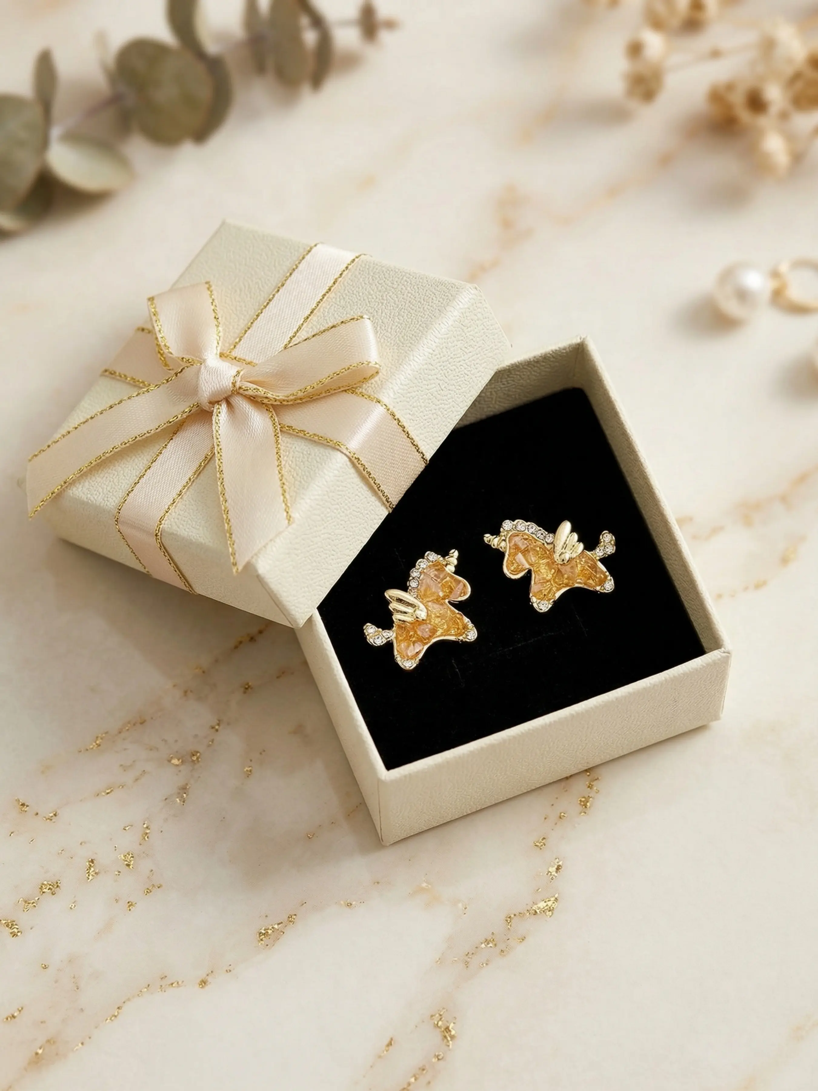 Elegant Unicorn Earrings Alloy Rhinestone Design, Commuter Ear Jewelry Gift Box Set, Stylish Lightweight Drop Oil Studs