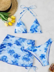 Women's Fashion Two-Piece Bikini Set, Three-Piece Swimsuit for Beach & Pool, Stylish Swimwear for Summer Vacation, Floral Print Bikini, Bikini Swimsuits, Swimsuit Style Bikini