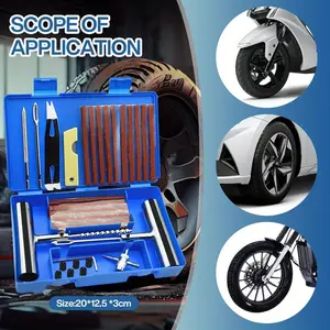 58PCS Heavy Duty Car Tire Repair Tool Kit Universal Flat Tire Emergency Fix Set Rubber Plug Patch Insert Repair Tools Portable Tire Puncture Repair Kit for Auto Motorcycle Truck SUV Off-Road Vehicle Roadside Emergency Garage Maintenance Accessories