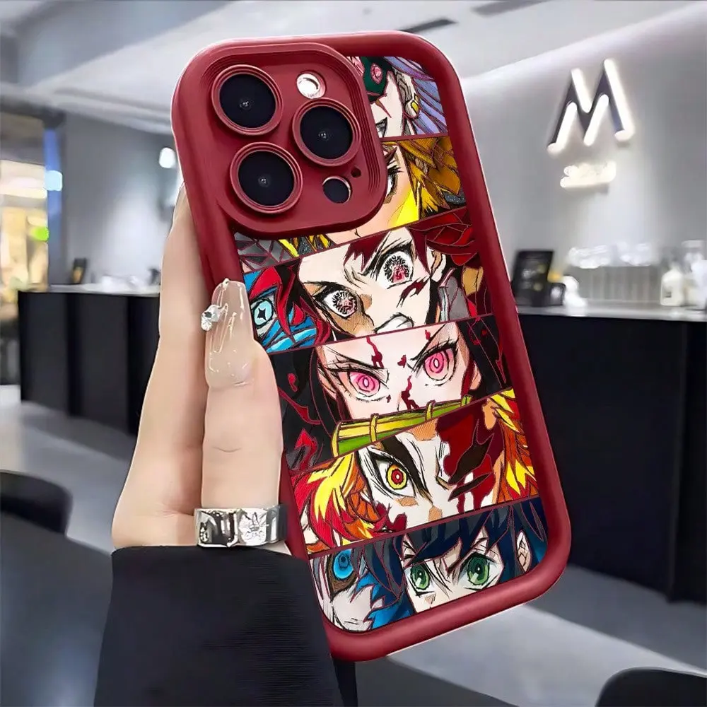 Cool new anime 'D-Demon Slayer' creative phone case, drop-resistant design, compatible with iPhone 17/16/15/14/13/12/11/X/XS/XSMAX/12.13MINI/17E, fully covered shockproof soft protective case, suitable as a holiday gift for friends, family, or yourself, A