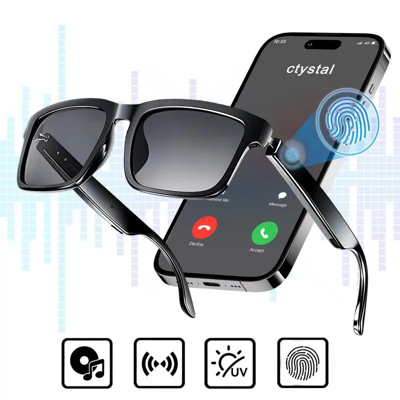 Bluetooth Smart Wearable Sunglasses, Wireless Audio Glasses with Integrated Speaker and Microphone, Voice Command & Touch Operation, UV Protection Lenses for Hiking, Travel, and Business Communications, Wom man Gifts, Multifunctional Audio Sunglasses