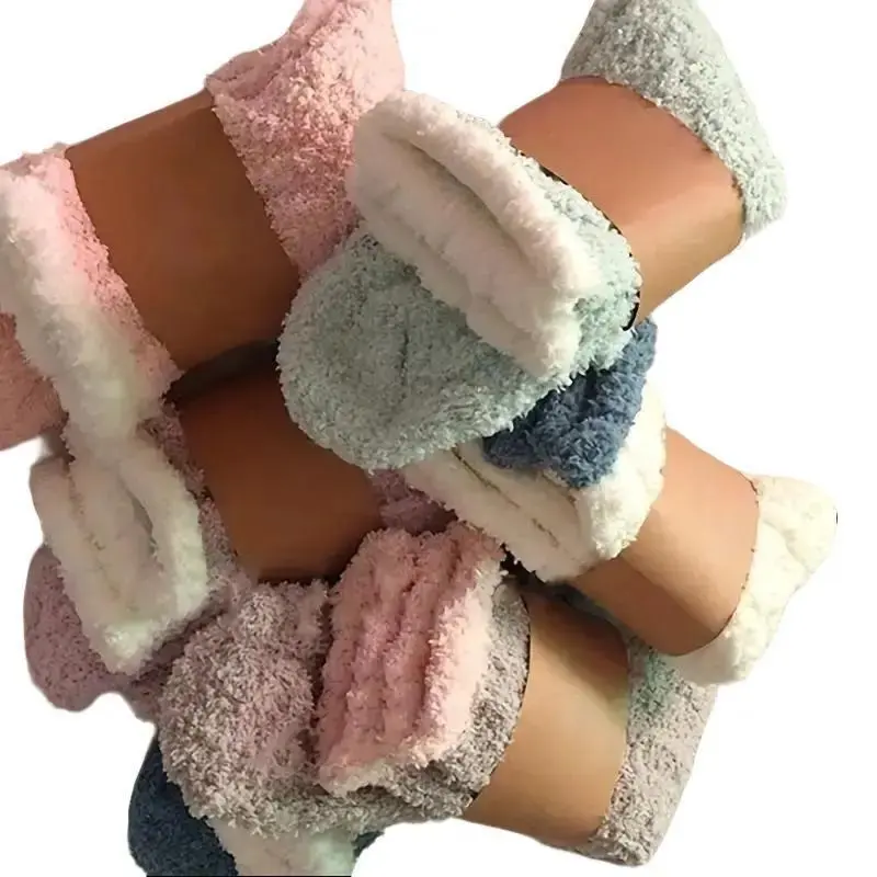 8 pairs 8-Pair Coral Fleece Crew Socks: Warm & Cozy Fall/Winter Women's Socks for Casual Wear Womenswear  Fuzzy Lightweight Outfit Soft