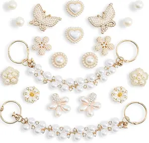 20 PCS Shoe Charm Set with Rhinestones & Pearls Featuring Butterfly Flower & Chain Accents Perfect for Clogs Sandals Cute Gift Idea