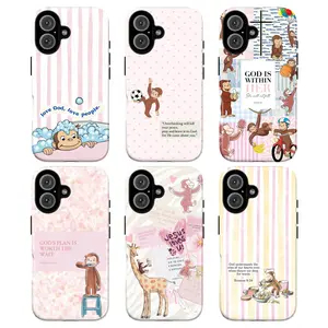 Cute Cartoon Monkey Christian Scripture Tough Phone Case, Pastel Inspirational Bible Verse Phone Cover, curious georgee protective cover, gift for fans