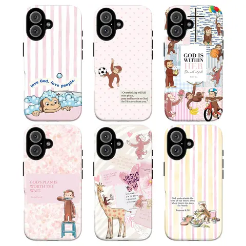 VYD Curious George Cartoon Polycarbonate Smartphone Casing - Drop-Cushion TPU, 4-7.9in Lightweight Shockproof Waterproof Shell, Precise Pastel Christian Bible Quotes, Full-Protection Cute Phone Accessories Fan Gift