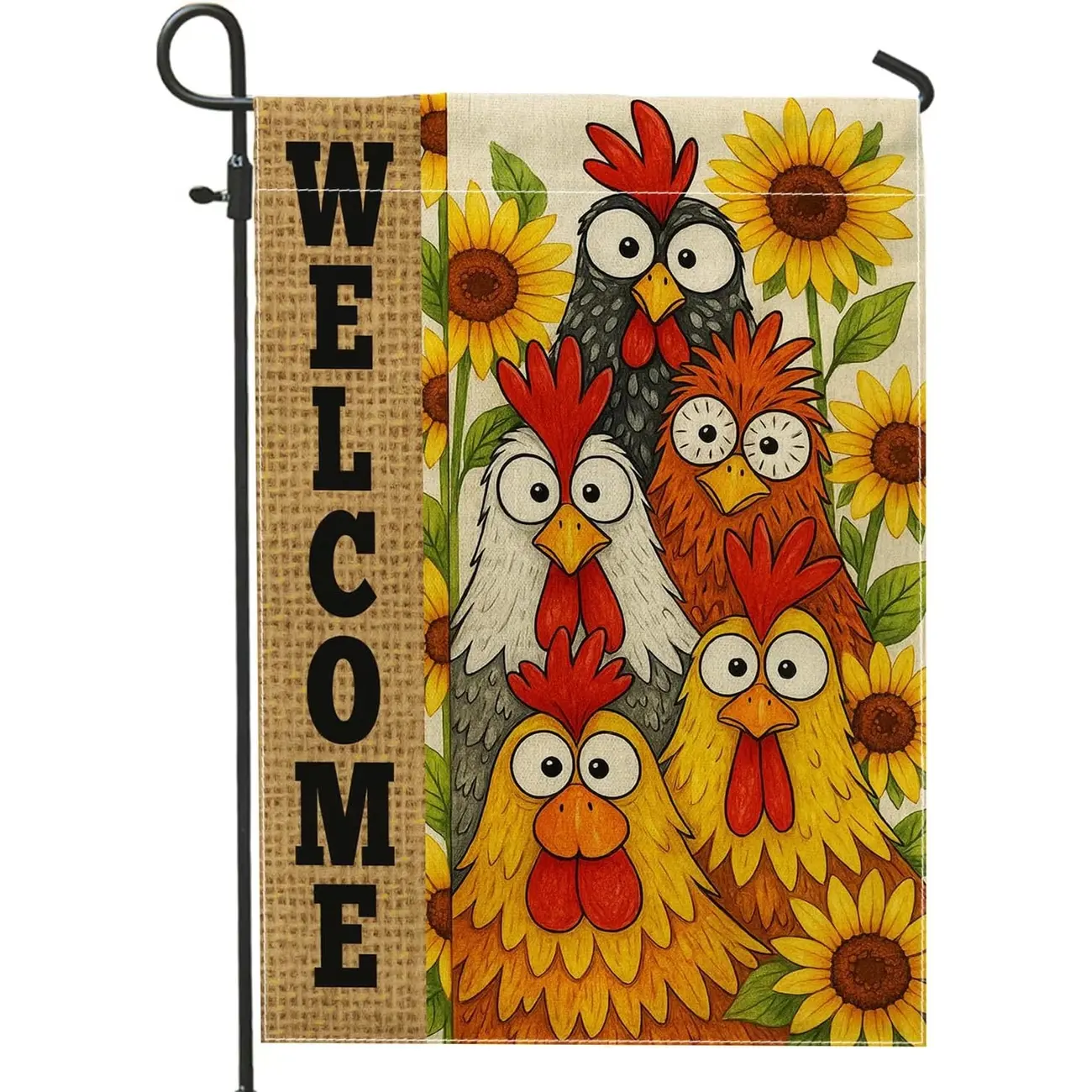 Welcome Chicken Sunflower Garden Flag 12x18 Inch, Double Sided Funny Farmhouse Yard Flag, Cute Rooster Floral Decorative Flag for Outdoor Lawn Patio Funny Cartoon Chicken Sunflower Welcome Garden Flag, Rustic Farmhouse Yard Flag for Chicken Lovers