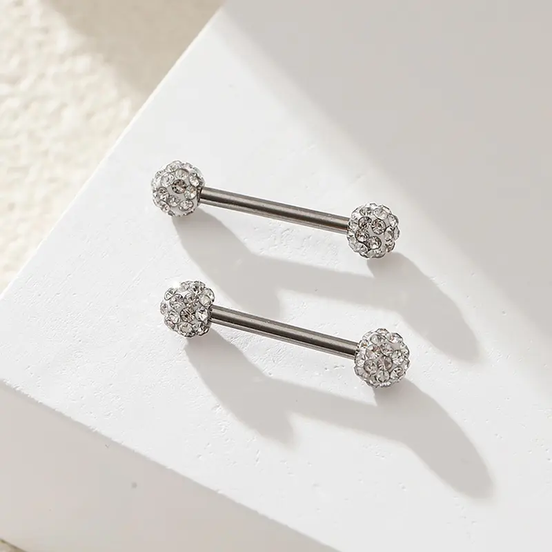 2pcs Rhinestone Decorated Stainless Steel Body Jewelry, Body Jewellery, Piercing Jewelry, Nipple Rings, Body Piercings, for Daily Wear, Fashion Jewelry for Party, Daily Clothing Decor, Jewelry for Birthday Gift