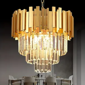 Modern Luxury Gold Crystal Chandelier,Round Semi-Flush Mount Modern Crystal Chandelier for dining room/bedroom/foyer/living room