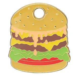 Hamburger Tag - Cool Pet ID Tag with Free Engraving, 30mm x 30mm, Zinc Alloy Finish, Steel Ring Included, Stylish and Durable for Pet Owners.