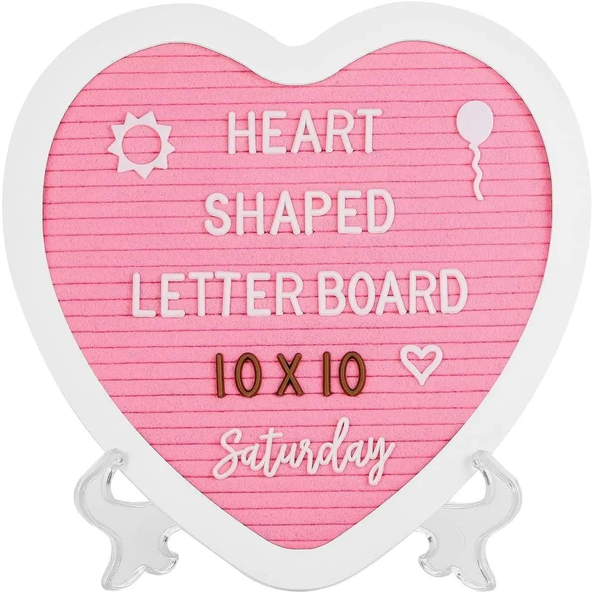 Heart-Shaped Felt Letter Board Messae Sin,10x10 inches Messae Board with 465 Chaneable White&olden Letters,Numbers,Cursive Words and Stand for Party,Prenancy,Wall&Tabletop Decor (Pink)