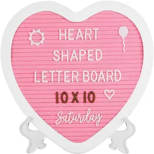 Heart-Shaped Felt Letter Board Messae Sin,10x10 inches Messae Board with 465 Chaneable White&olden Letters,Numbers,Cursive Words and Stand for Party,Prenancy,Wall&Tabletop Decor (Pink)