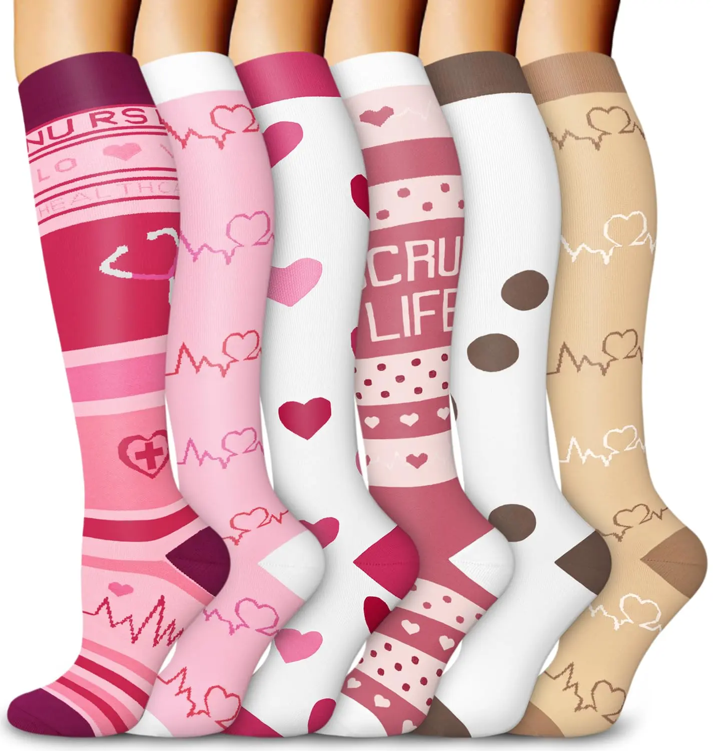 Tinylemon 6 Pairs {Valentine's Day} Knee High Socks for Women and Men Lightweight Fabric Comfortable Design for Athletic Activities - Dress