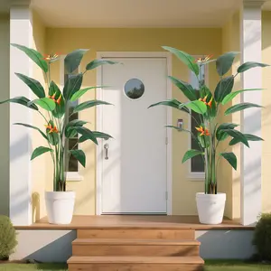 Artificial Bird of Paradise & Palm Tree 6FT, Lifelike Faux Greenery with 14 Trunks, 20 Real Touch Silk Leaves – Tall Modern Decorative Plant for Indoor/Outdoor, Easy Assembly, Black Nursery Pot, 2 Pack