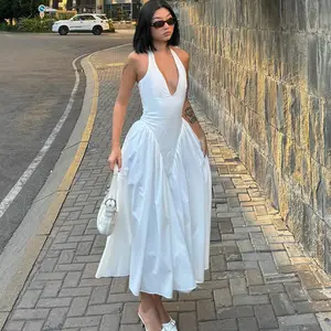 Sexy V Neck Sleeveless Maxi Dress Bodycon Bust Flowy A Line Hem Dress for Women's Summer Casual Elegant Party Club Dating Holiday Beach Evening Gown Dress