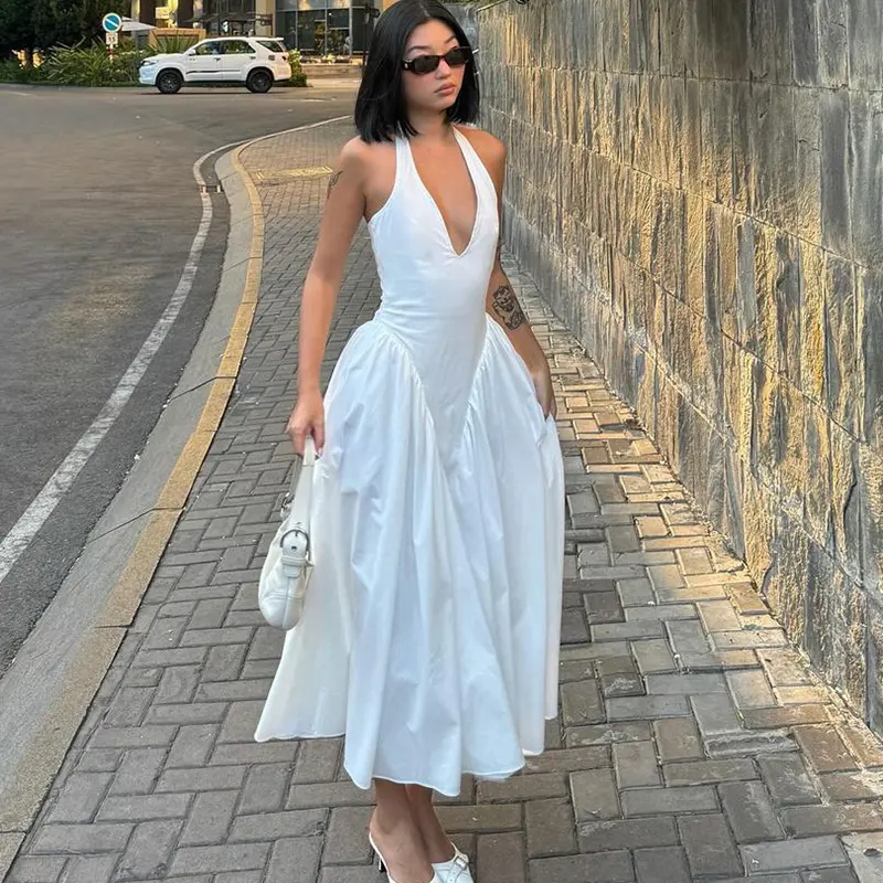 Sexy V Neck Sleeveless Maxi Dress Bodycon Bust Flowy A Line Hem Dress for  Women's Summer Casual Elegant Party Club Dating Holiday Beach Evening Gown  Dress - TikTok Shop
