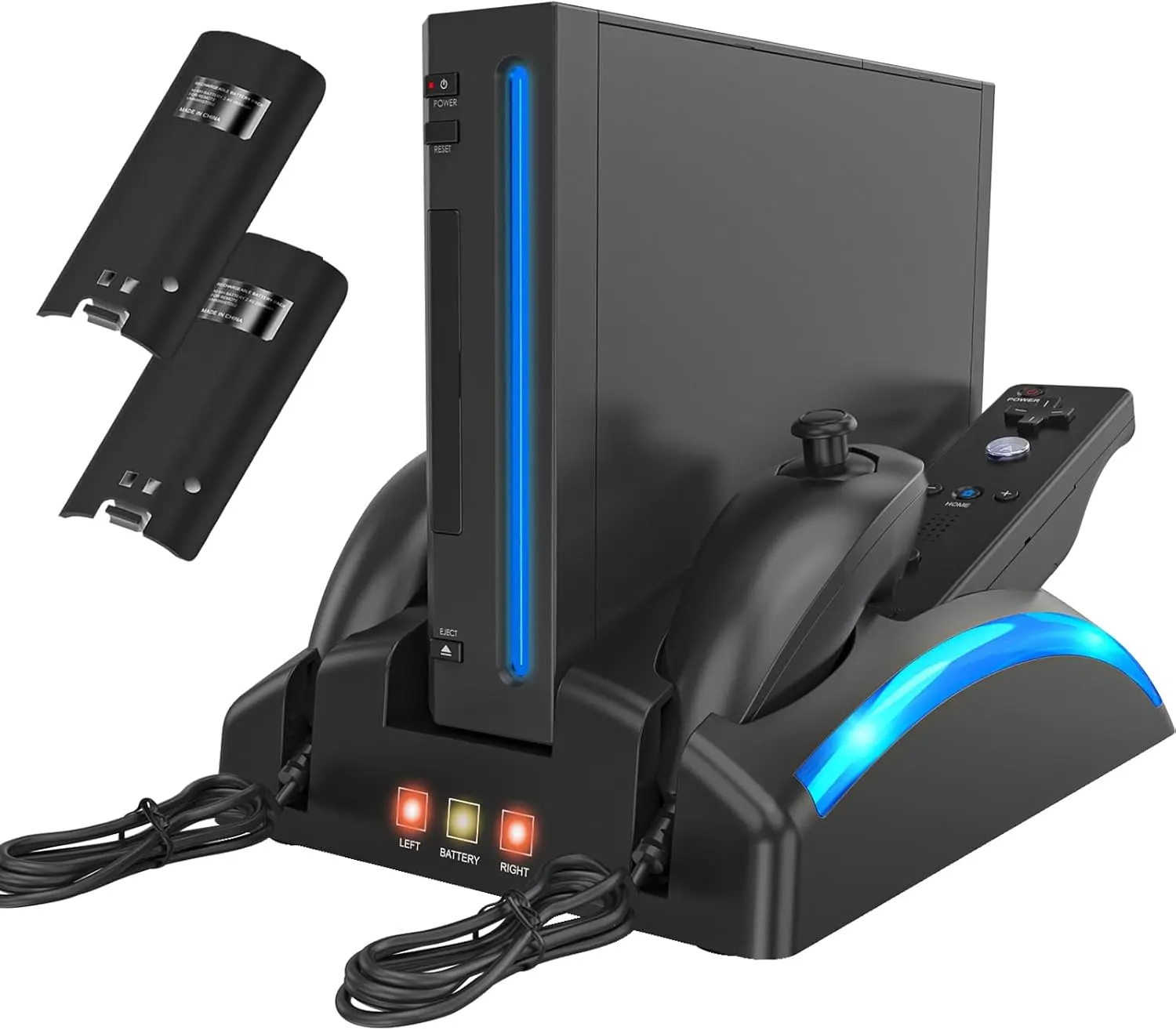 RUNTOGOL Black   replacement  Wii Remote Charging Dock & Organizer Station - Wii Console Accessory Kit with 2 Rechargeable  controller Batteries for Controller, Nunchuk Storage