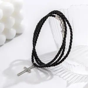 Cross Bracelet Black Braided Rope Hand Jewelry Daily Matching Gift Accessories