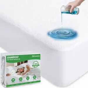 Bamboo Rayon Waterproof Mattress Protector, Stretchable Queen Fit up to 16", Soft Mattress Cover Queen Size Bed Warm Mattress Protector, Breathable Bed Cover White