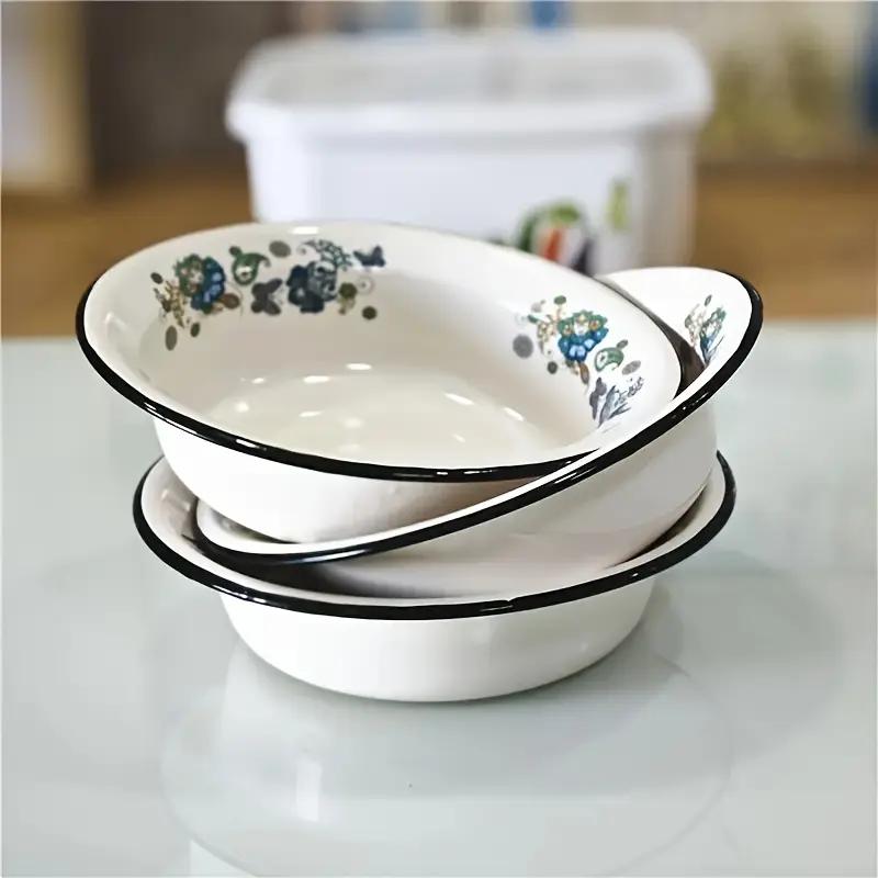 Retro Design Enamel Soup Bowl Thickened Style Scratch-Resistant for Instant Noodles Ideal for Camping and Outdoor Picnics Non-BPA Free Tableware for Household Mixing and Kitchen Washing Supplies Basin