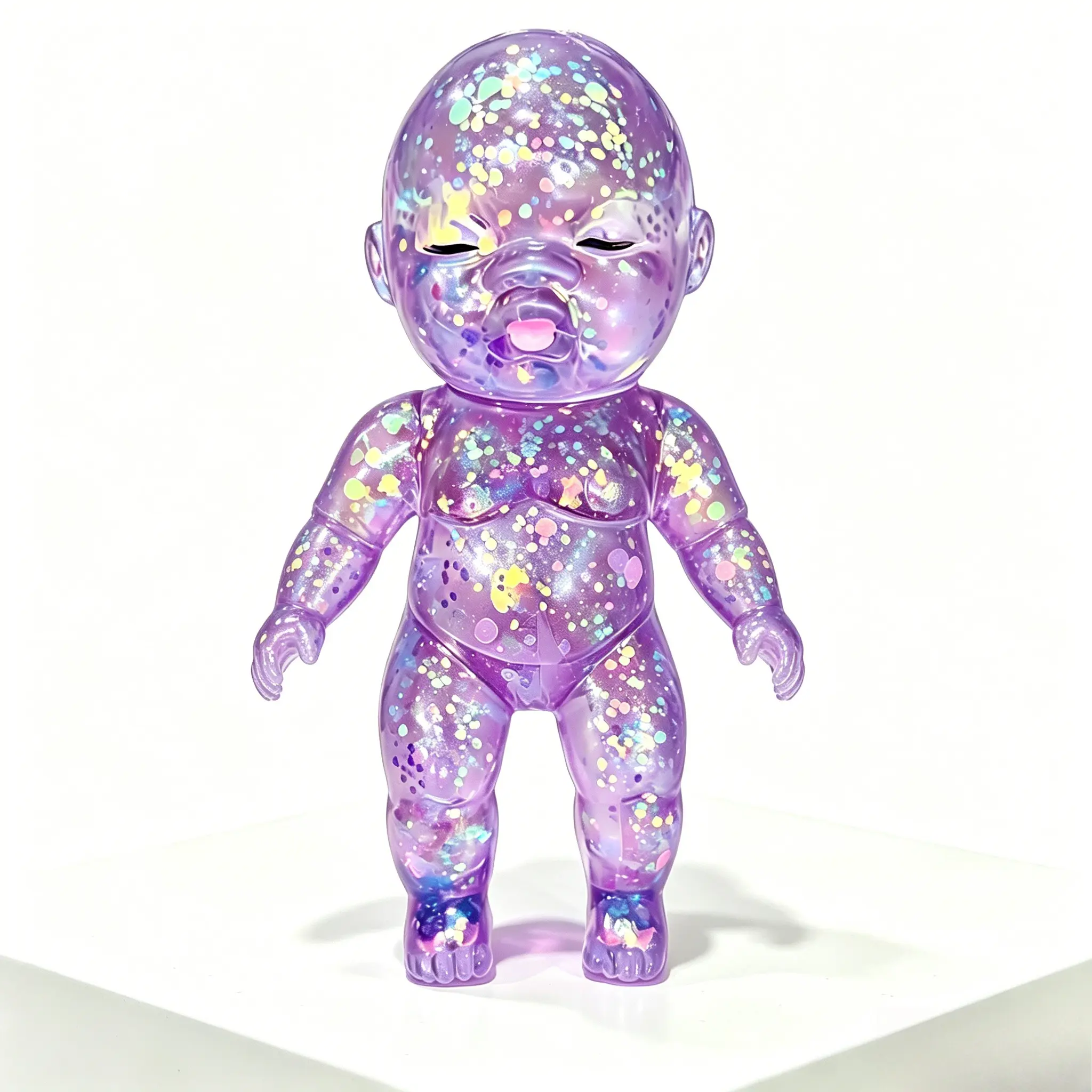 14cm Glittery Purple Crystal Baby Squish Doll, Stretchy TPR Sensory Toy with Calming Effect, Oddly Satisfying ASMR Stress Relief Item, Cute Novelty Desk Decoration, Thoughtful Gift for Adults