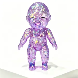 14cm Glittery Purple Crystal Baby Squish Doll, Stretchy TPR Sensory Play Toy with Calming Effect, Oddly Satisfying ASMR Anxiety Relief, Cute Novelty Desk Decoration, Thoughtful Gift for Adults