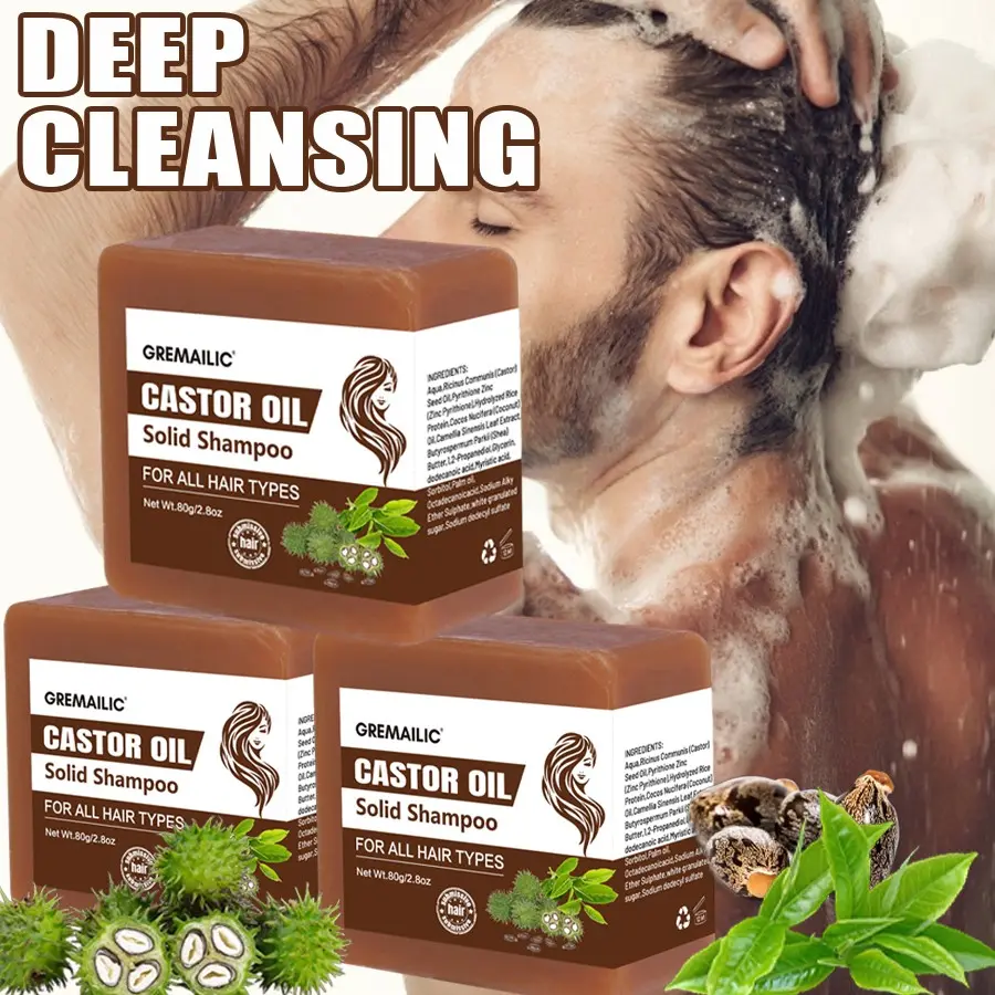 3pcs Castor Oil Shampoo Soap; Oil-control castor oil formula for all hair types;Rich in Castor Oil, Helps reduce hair breakage, leaves hair silky, soft & sleek after washing; Supports balanced scalp oil for summer hair care