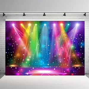 1PC Summervibes 2D Flat Colorful Firework Print Polyester Fabric Stage Lighting Star Backdrop - Party Decor Banner, Birthday Event Backdrop for Children's Stage Performances