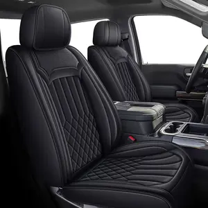 Full Set Black Leather Seat Covers Fit 2007-2018 Chevy Silverado GMC Sierra Pickup 1500 2500HD 3500HD - Trail Boss Z71 Crew/Double/Extended Cab Protectors, Anti-Scratch, Custom Fit Truck Interior Accessory