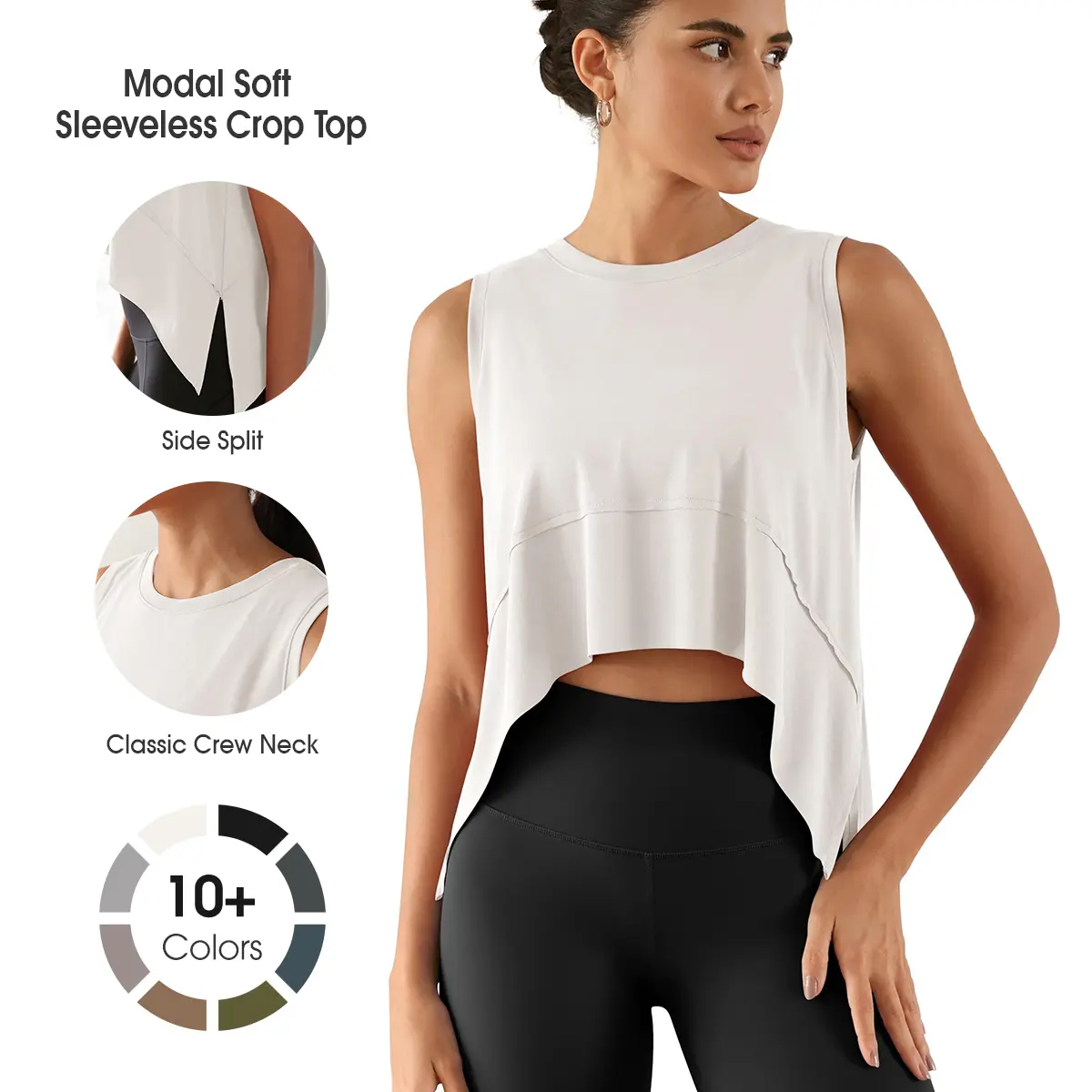 ODODOS Modal Soft Sleeveless Crop Top for Women Athletic Tee Gym Workout Cropped Yoga Tank summerwins