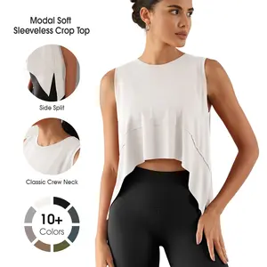 ODODOS Modal Soft Sleeveless Crop Top for Women Athletic Tee Gym Workout Cropped Yoga Tank summerwins