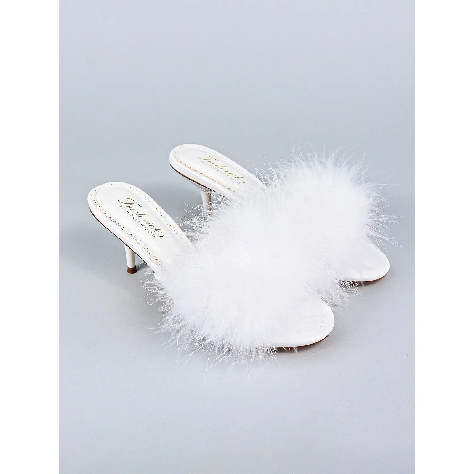 Frederick's Of Hollywood Luxor Feather Kitten Heel Women's Sandals - Slip-On, Fluffy Detail, Decorative, Plush Heeled Footwear, Kitten Heels