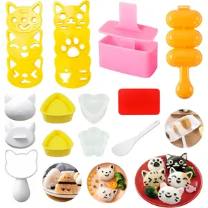 Cute Cat Sushi Mold for Kids, Musubi Maker Press, Rice Ball Mold Shaker, Classic Triangle Rice Ball Maker Mold Kit for DIY Fun Lunch Box Picnic Tool (CAT)