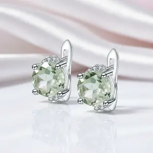 4.08 Ctw Green Amethyst Stud Earrings