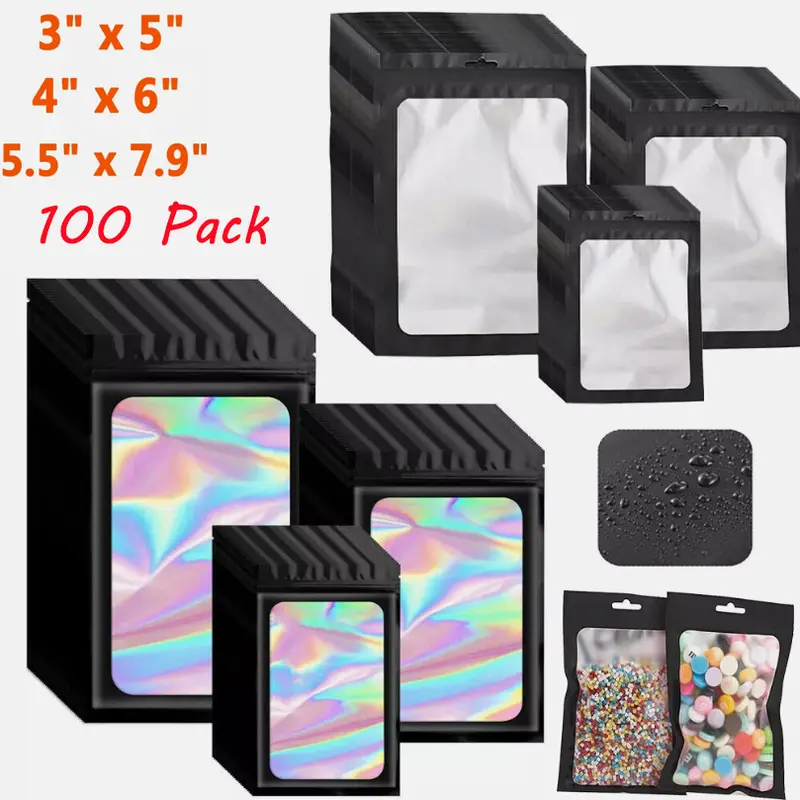 Mylar 100PCS Smell Proof Resealable Zip Seal Bags - Foil Pouches for Organising - Ideal for Everyday Use-Three sizes to choose from Organiser Pack