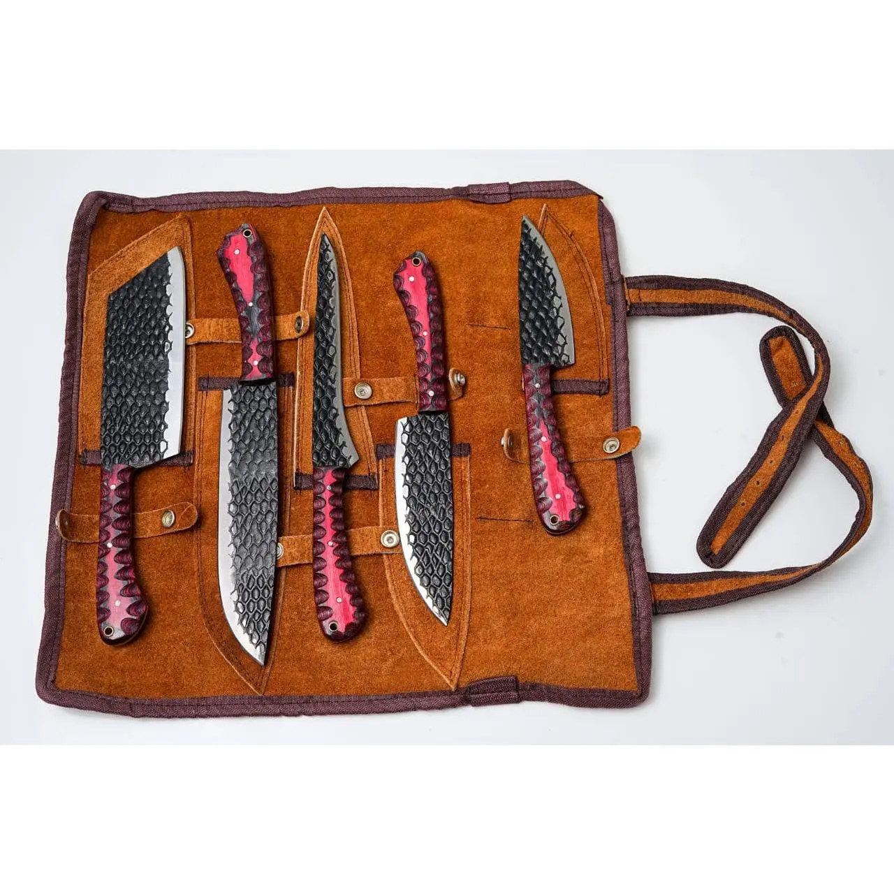 Personalized 5-Piece Hand-Forged Kitchen Knife Set – Engraved Wedding & Housewarming Gift, Dragon Scale Carbon Steel