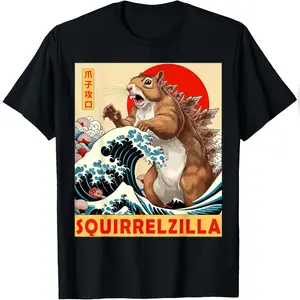 Squirrel Japanese Art Funny Squirrel Gifts for Men Women T-Shirt Relaxed Fit Cotton T-Shirt