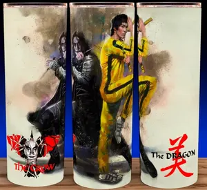 Bruce Lee and Brandon Lee - The Dragon and the Crow Action Movie Cup Mug Tumbler 20oz with Lid and Straw - Elegant Drinkware for Action Movie Fans - Stainless Steel Flasks Glossy