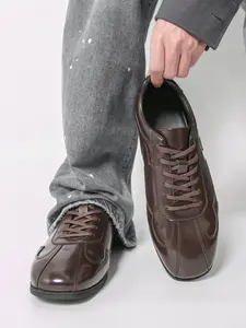 Men's Luxury Glossy Casual Walking Shoes, Breathable Comfortable Elegant City Gentleman Style, Daily Commute Shoes with Simple Lacing Design Footwear
