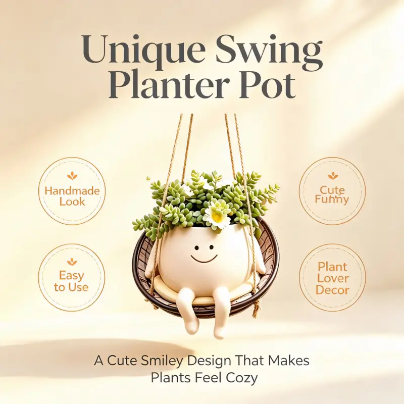 Resin Smiley Face Hanging Succulent Planter - Wall-Mounted Pot with Drainage Hole, Indoor Outdoor Garden Patio Decor, Gift for Plant Moms lover
