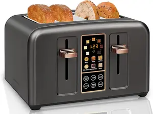 Toaster 4 Slice, Stainless Toaster LCD Display, Touch Buttons, 6 Bread Selection, 7 Shade Settings, 1.4''Wide Slots Toaster Cancel, Defrost, Reheat, Removable Crumb Tray, 1800W Home Kitchen Appliances Multifunction Steel