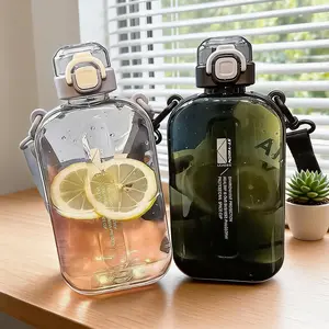 Leakproof Flat Water Bottle, Clear Square Travel Canteen with Adjustable Strap – Slim Portable Hydration for Sport, Outdoor, Camping & Daily Use outdoorfun
